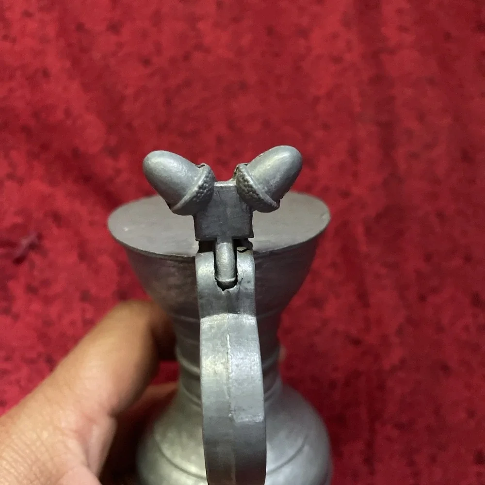 Vintage German Pewter Pitcher With Lid Stamped On The Bottom Stands 5 Inches‎